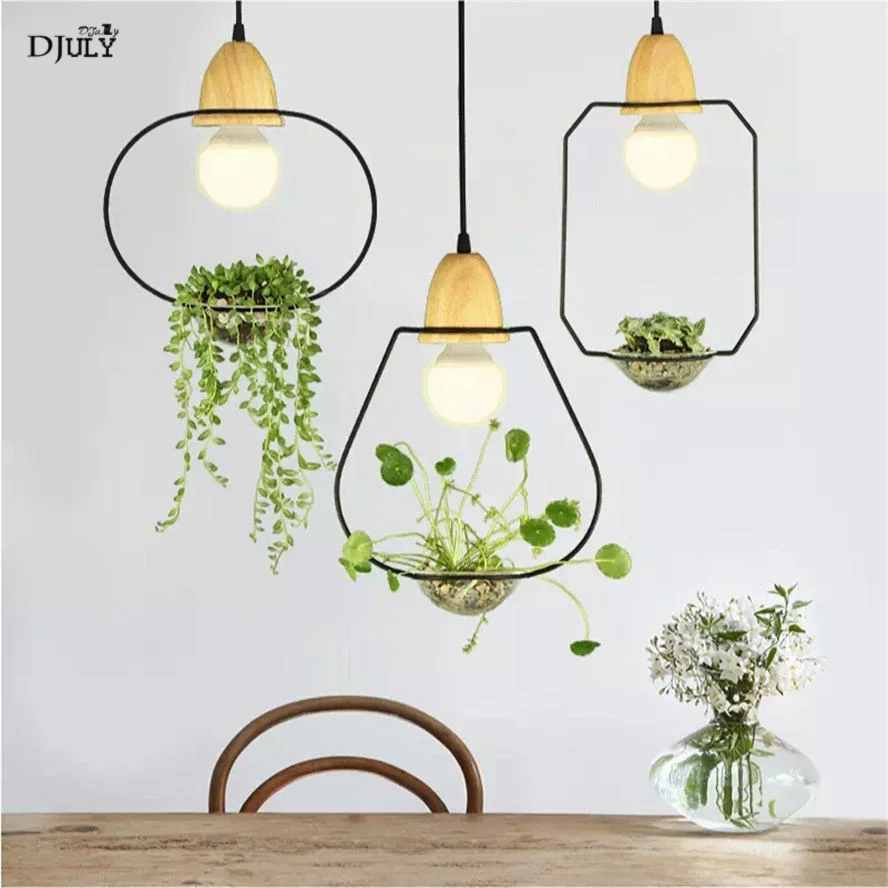 art deco glass flower pot pendant lights for bar coffee dining table modern creative hanging lamp decorative wood light fixtures