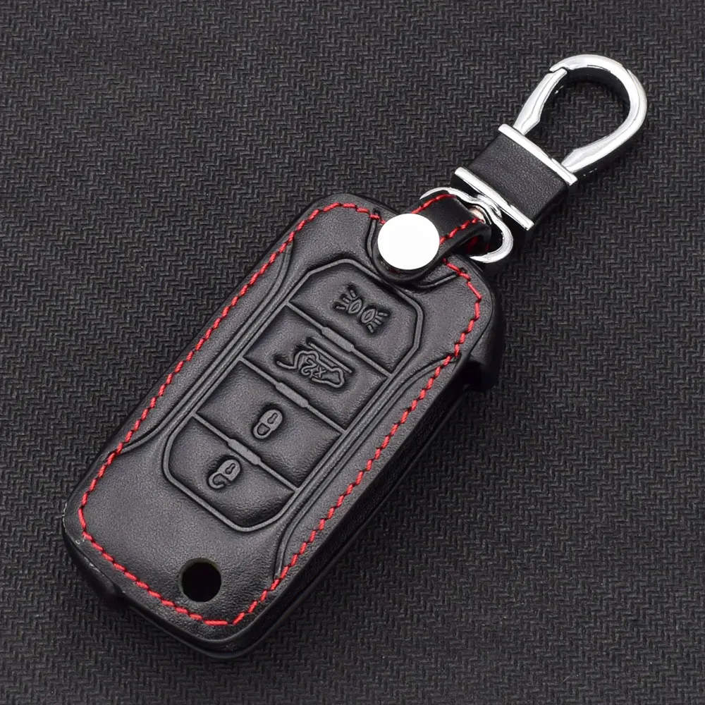 Leather Car Key Case For Jeep Renegade Hard Steel 2016 4 Buttons Folding Remote Fob Cover Protector Accessory Auto Keychain Bag