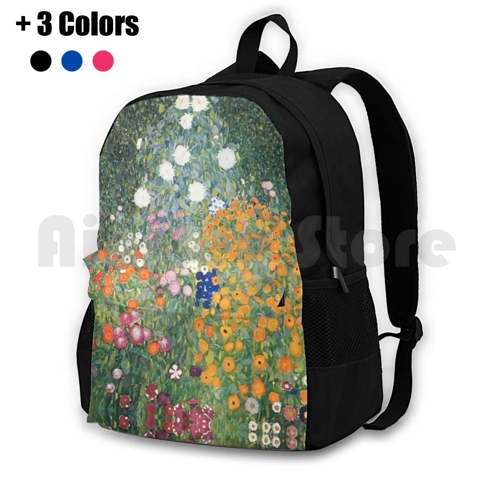 Gutav Klimt Flower Garden Painting Outdoor Hiking Backpack Riding Climbing Sports Bag Gutav Klimt Retro Vintage Art Kiss The