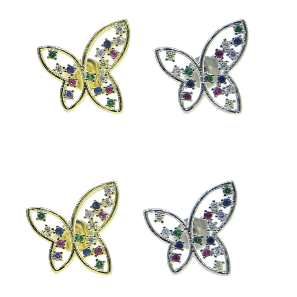 fashion cubic zirconia jewelry rainbow cz butterfly stud earring lovely animal design