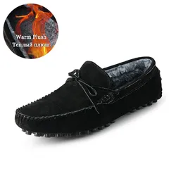 Fotwear Winter Men Loafers Warm Plush Slip On Men Shoes Cow Suede Leather Men's Sneakers Thick Fur Moccasins Male Casual Shoes