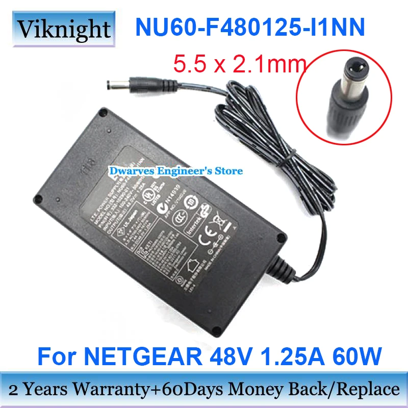 Genuine NU60-F480125-I1NN AC Adapter Laptop Charger 48.0V 1.25A 60W For Netgear 332-10290-01 Power Supply 5.5x2.1mm