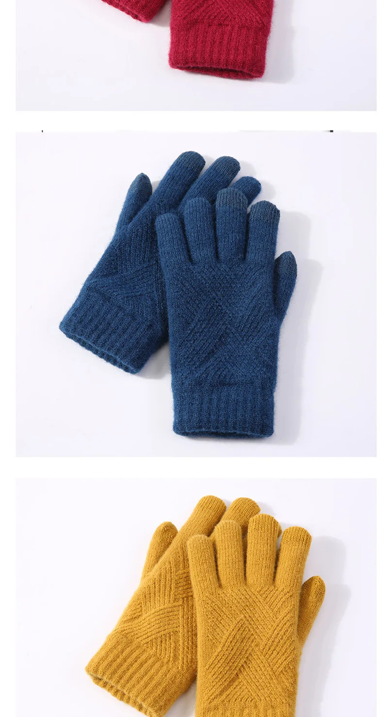 Female Winter Warm Knitted Full Finger Gloves Men Solid Woolen Touch Screen Mittens Women Thick Warm Cycling Driving Gloves H46