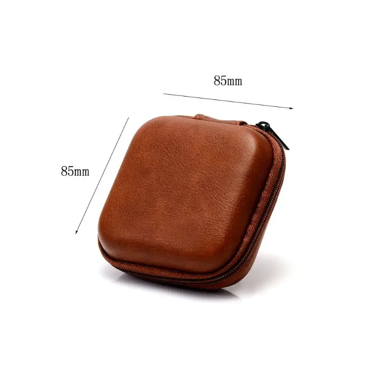 USB Data Cable Storage Bag Leather Earphone Headset Cover Protector Mini Portable Zipper Headphone Case Earbuds