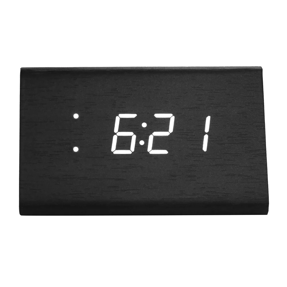 LED Digital Alarm Clock Temperature Alarm And Date Functions Voice-Activated Electronic Wooden Alarm Clock For Home Decor