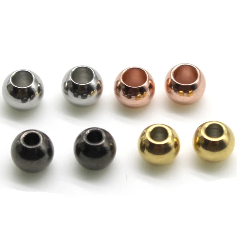 50pcs/lot Stainless Steel 2 3 4 5 6 8 mm Rose Gold Black Spacer Beads Charm Loose Beads DIY Bracelets Beads for Jewelry Making