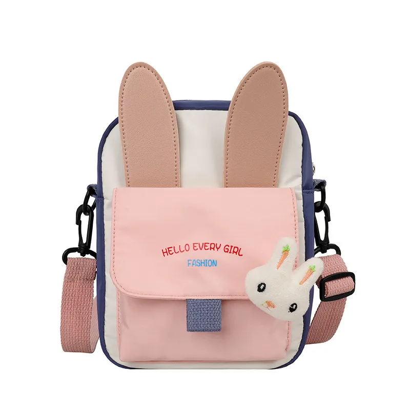 New Cute Cartoon Rabbit Messenger Bag for Women Fashion Girl Crossbody Shoulder Bag Nylon Cloth Waterproofc Mobile Phone Bag