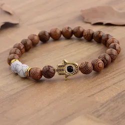 8mm Natural Wood Beads Bracelet Hommes Bileklik Bijoux Men Prayer Meditation Hand Shape Balance Bracelet For Women Yoga Jewelry
