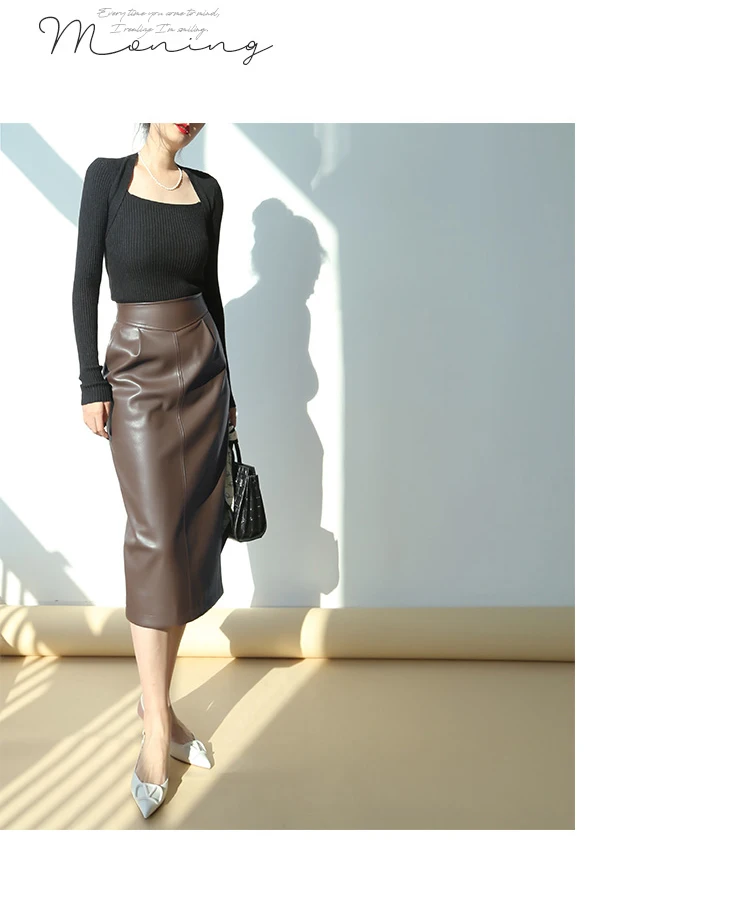 Nerazzurri Spring Midi Pu Leather Skirt Women Brown White Black Long High Waisted Pencil Skirts for Women 2023 Side Slit Zipper 12 H9c5e2b5631874ed0923a329af130bbc7b