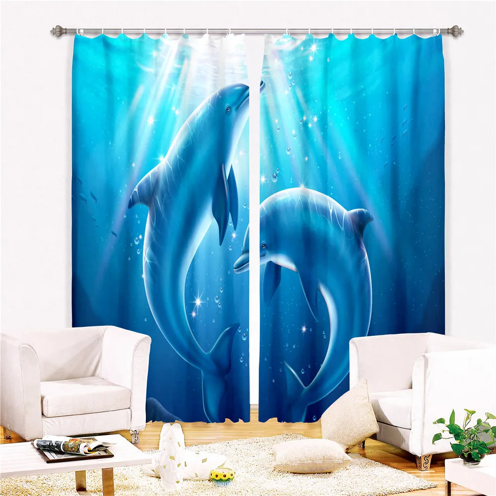 Likurb Animals Dolphin Ocean 3D Printing Blackout Curtain Home Decoration for Kids Adults Bedroom Livingroom Home Decor