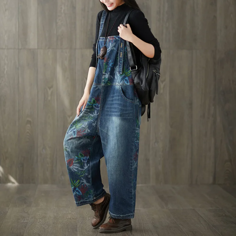 Max LuLu British Luxury Fashion Spring Female Floral Bleached Jeans Womens Vintage Loose Overalls Ladies Casual Blue Pantalons