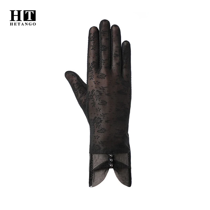 Summer Sunscreen Gloves Ice Silk Anti-UV Anti-skid Breathable Driving Touch Screen Fashion Solid Color Thin Women Lace Gloves