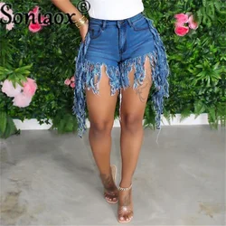 2021 Women Summer Shorts Jeans Tassel High Waist Casual Zipper Fly Jeans Ladies Street Night Club Skinny Denim Shorts