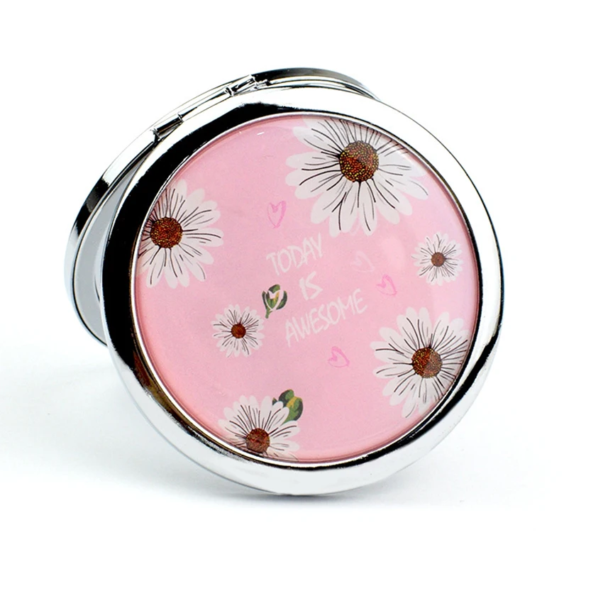 Mini specchio per il trucco pieghevole a doppio lato, specchio per toeletta ingranditore rotondo margherita carino, specchio tascabile cosmetico portatile di bellezza