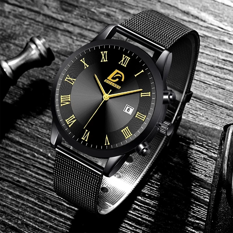 Reloj minimalista de lujo para hombre, cronógrafo de cuarzo con correa de malla de acero inoxidable, estilo informal de negocios, 2024