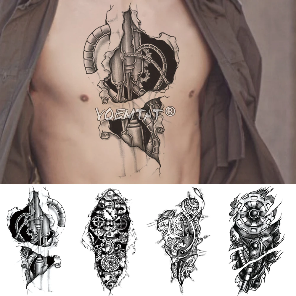 

Electricity Metal Mechanical Arm Temporary Tattoo Sticker 3D Bionic Gear Waterproof Tatto Robot Body Art Fake Tatoo Men Women