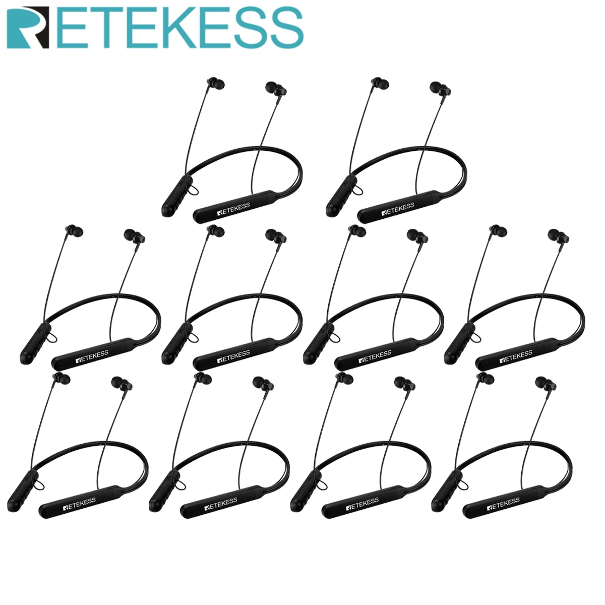 

Retekess 10Pcs TR108 FM Bluetooth Neckband Sport Wireless Earphone 16 Hours of Listening Time Built-in Microphone for Running