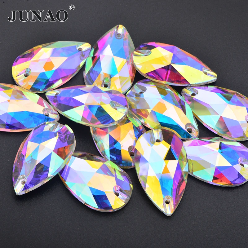 JUNAO 7x12mm 17x28mm Top Quality Sewing Glass Teardrop Rhinestone Flatback Crystal AB Strass Diamond Sew On Stones for Clothes