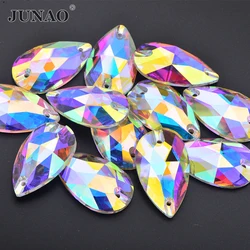 JUNAO 7x12mm 17x28mm Top Quality Sewing Glass Teardrop Rhinestone Flatback Crystal AB Strass Diamond Sew On Stones for Clothes