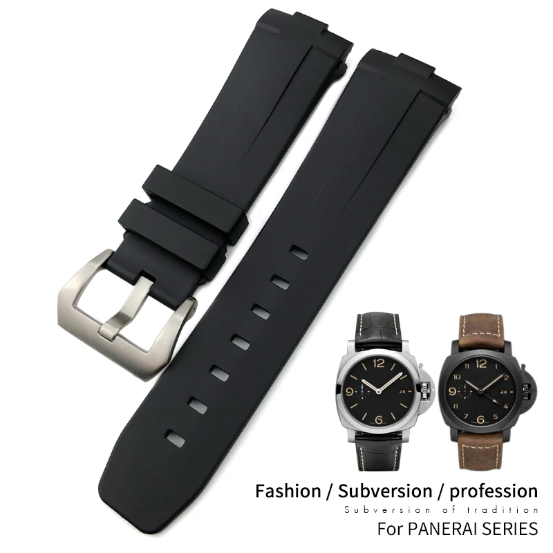 24mm Rubber Silicone For Panerai Strap Arc Curved Interface pam441 111 312 359 438 320 Watchband Men Sports Bracelet Accessories