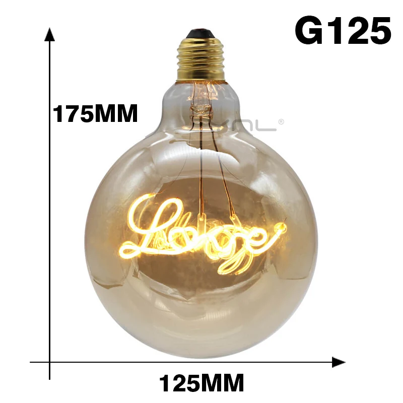 Retro edison bulb led filament Lamp LOVE G125 decoracion vintage glass light bulb industrial edison lava lamp bulb decor