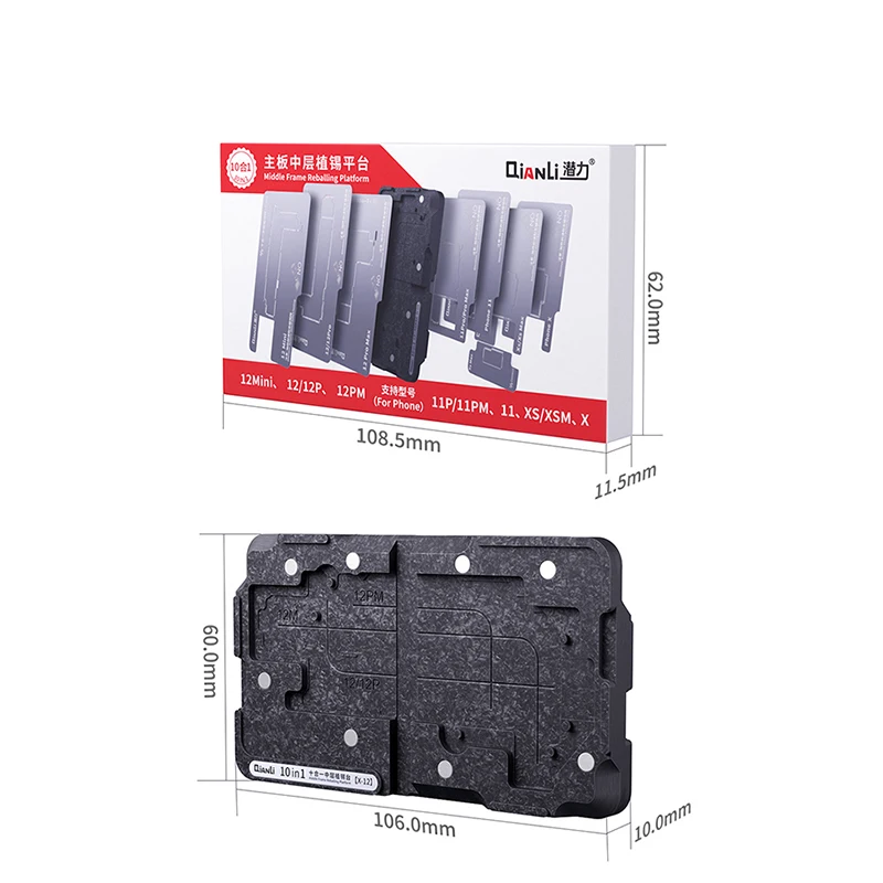 Qianli الإطار الأوسط المغناطيسي ثلاثية الأبعاد rebيعادل منصة آيفون X XS 11 11Pro 12 12Pro ماكس 12 قالب استنسل rebيعادل صغير