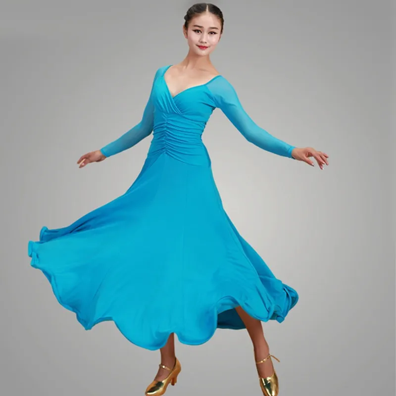 Valzer Ballroom Competition Dress Standard Dance Performance Flamenco Costumes Women Simple Slim Solid Long Skirt