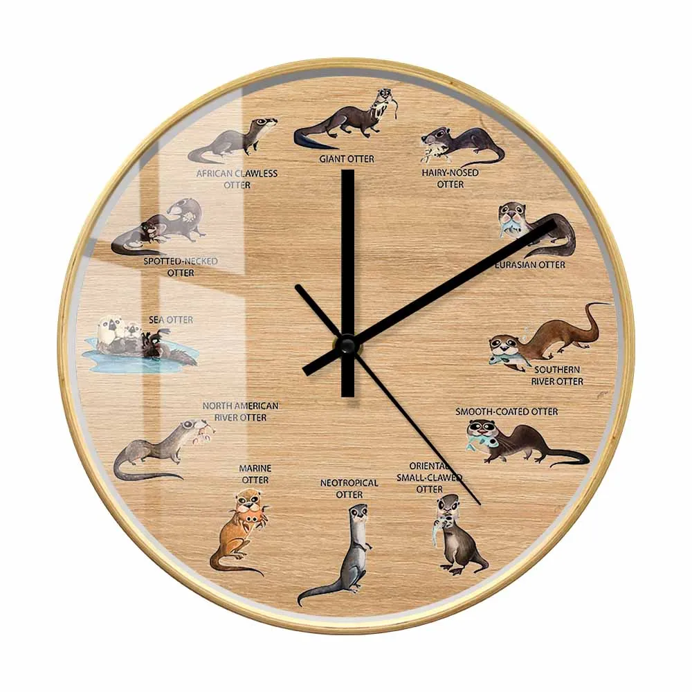 

Otters of the World Silent Quartz Wall Clock Animal Home Decor Wall Watch Caricature of 12 Otter Pecies Modern Design Timepieces