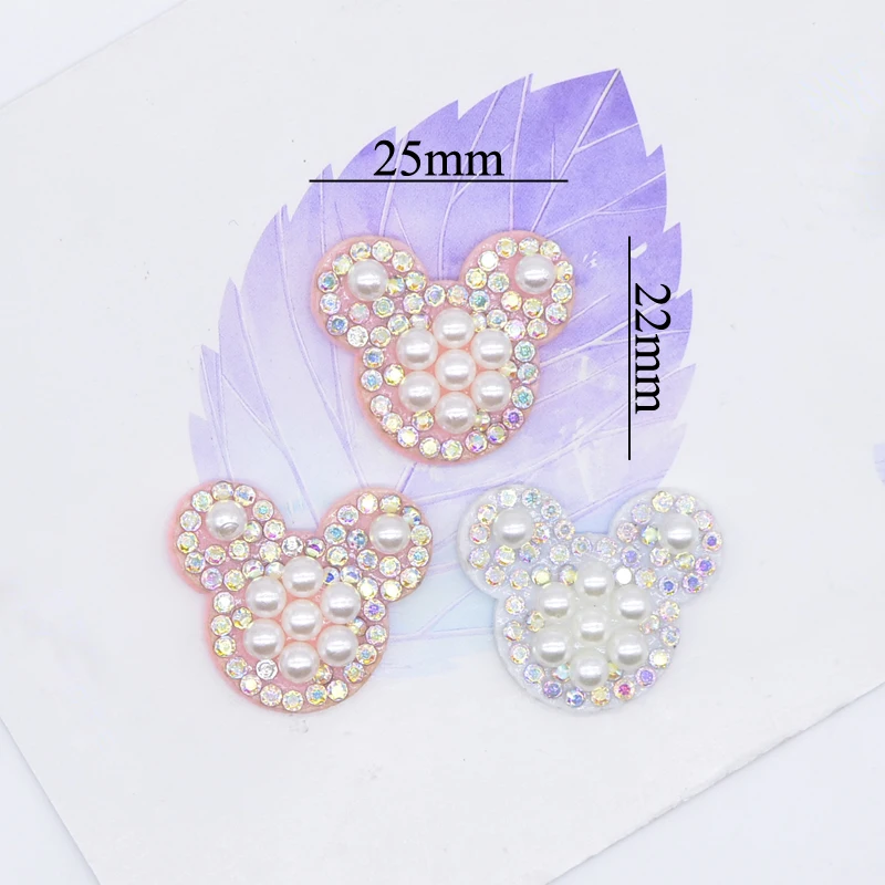 20Pcs/lots Sewing-on Padded Rhinestone & Pearl Mouse Head Applique for DIY Clothing Headwear Hair Clip Home Decor Animal Patches