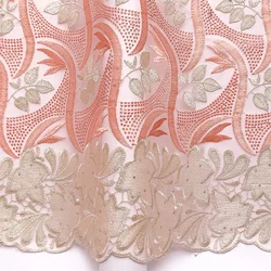 Peach French Lace Fabric 2024 High Quality Lace 5 Yards Guipure Cord Tulle Net Swiss Lace White African Lace Fabric for Wedding