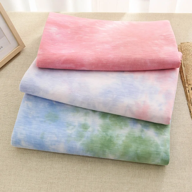 Xintianji 100X170cm 32s Slub Combed Cotton Stretch Spandex Tie Dyed Knit Jersey Fabric High Quality For Women Short Sleeve