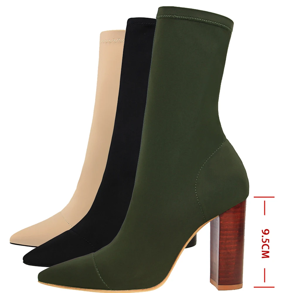 2024 New Socks Boots Fashion Ankle Boots For Women Boots Balck Pointed Toe Elastic Heels Shoes Fetish Autumn Winter Female Shoes