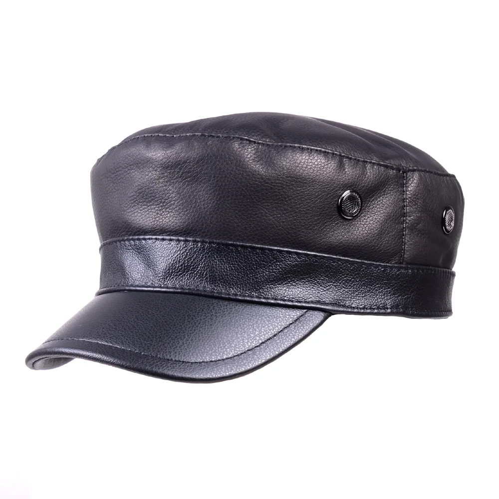 

Women's Men's Real Leather Calf Skin Adjustable Military Beret Service Cap Newsboy jazz/flat/ Caps/Hats