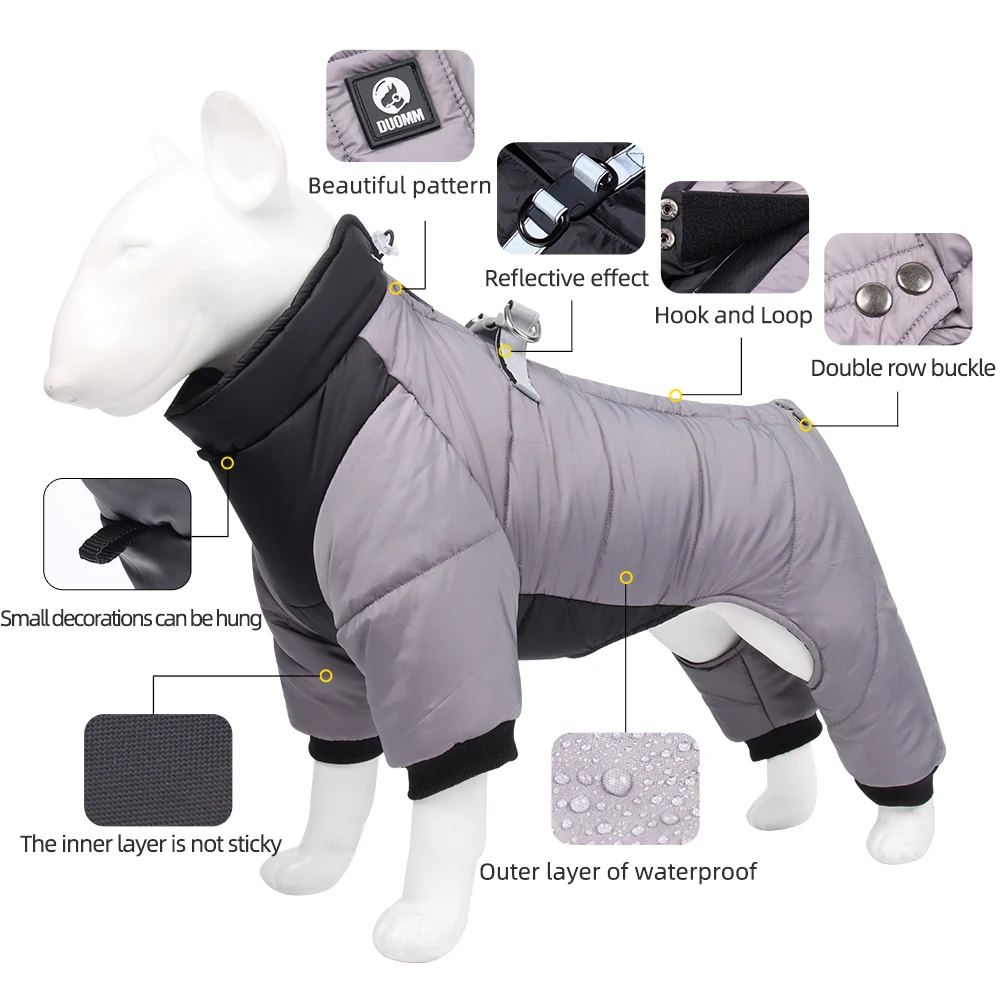 Winter Pet Dog Clothes Waterproof Dog Coat With D Ring Warm Pet Clothing for Medium Dogs Puppy Jacket Dog Coat four leg Jumpsuit