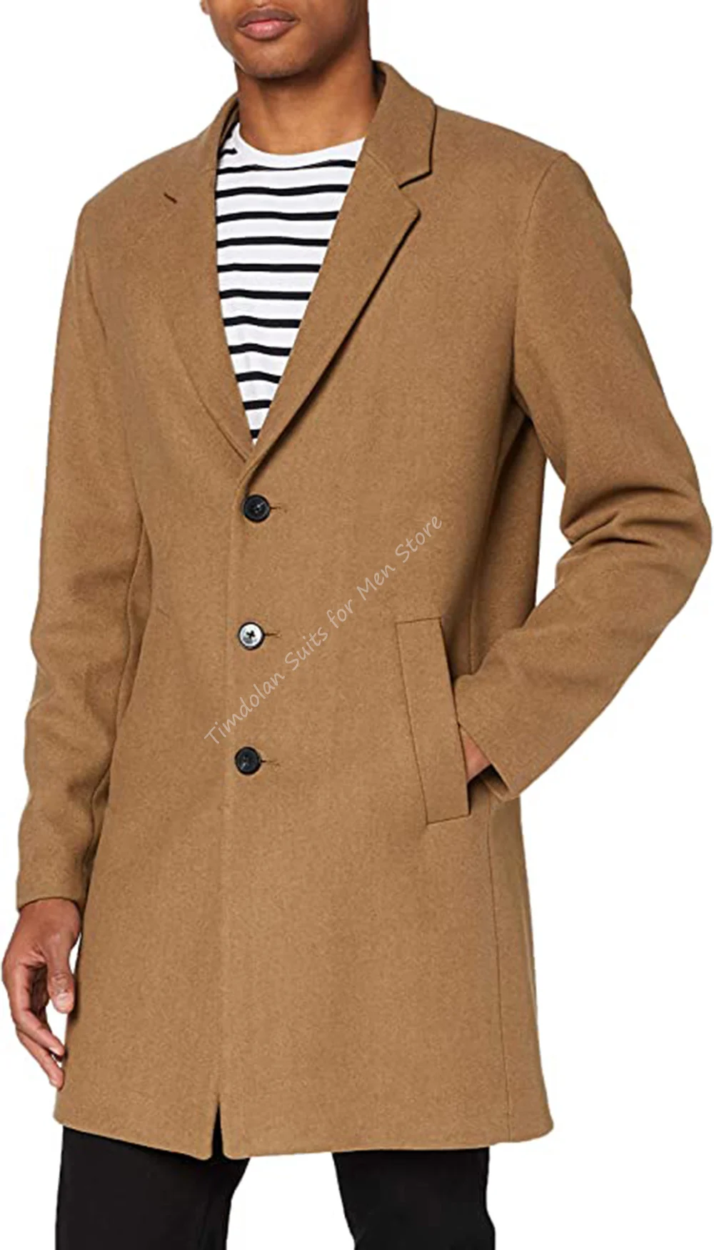 1Pcs Notch Lapel Khaki/Black Long Jacket Men’s Suits Winter 50% Woolen Blazer Tailor-made Party Wear Clothing Only One Coat