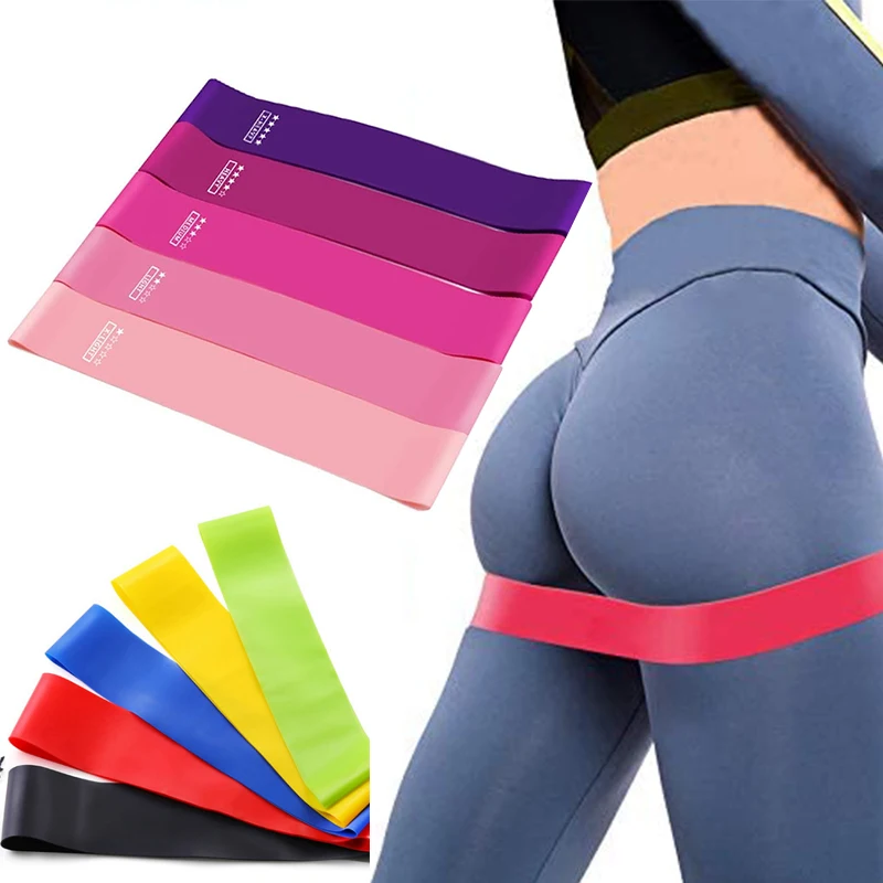 5-Pack Resistance Loop Bands Set Fitness Exercise Band Strength Training Pilates  for Legs and Glutes Pink Gradient Carry Bag