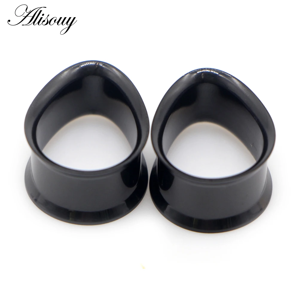 Alisouy 2pcs Water Drop Stainless Steel Ear Plug Tunnels Black Gold Color Ear Expander Plugs Tunnels Body Jewelry Ear Gauges