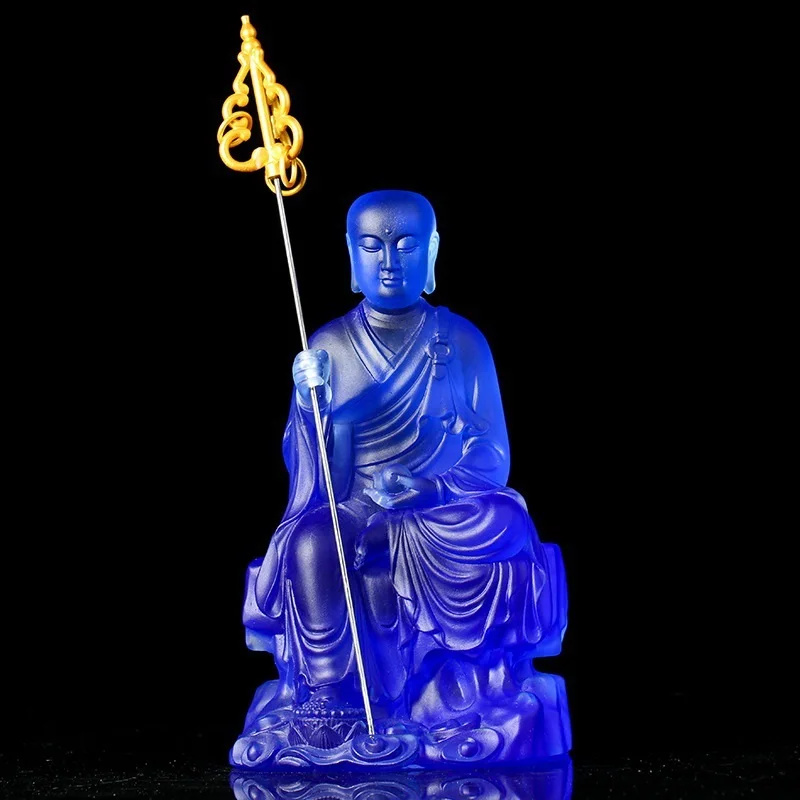 Ksitigahba Boddhisattva Blue seated statues colored glaze Buddha temple supplies decorations home worship