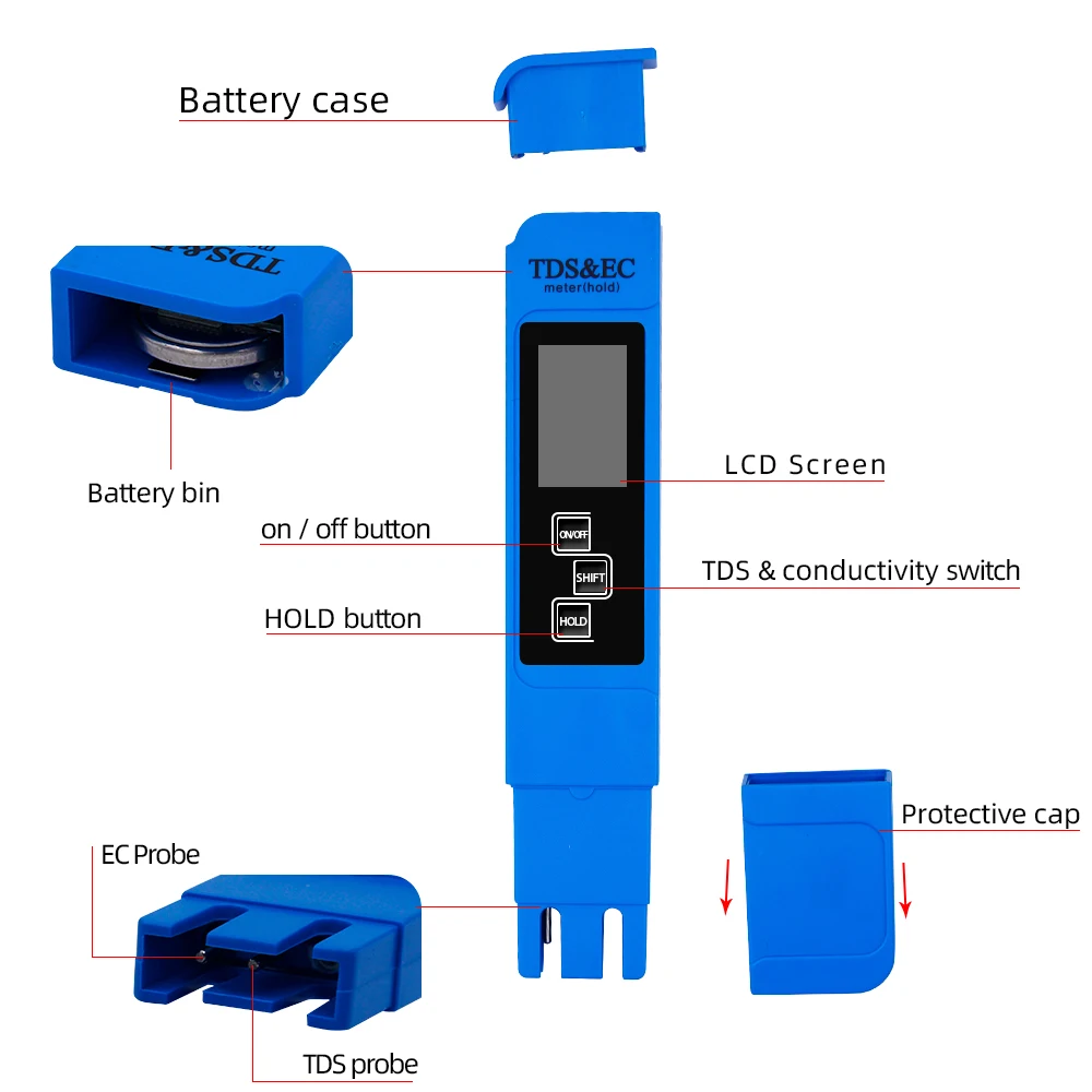 3 in 1 TDS EC Tester 0-9990ppm TDS/EC/Temp Meter Conductivity Detector Water Quality Monitor Purity Measure Tool for Pool 20%OFF