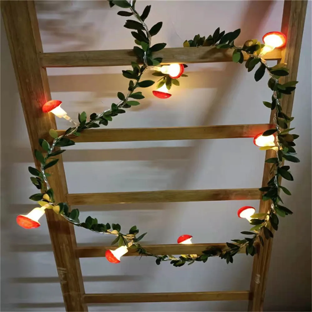 

1.5M/3M LED Mushroom String Lights Holiday Green Leaf Garland String Lights for Christmas Navidad Party Pop Year Wedding