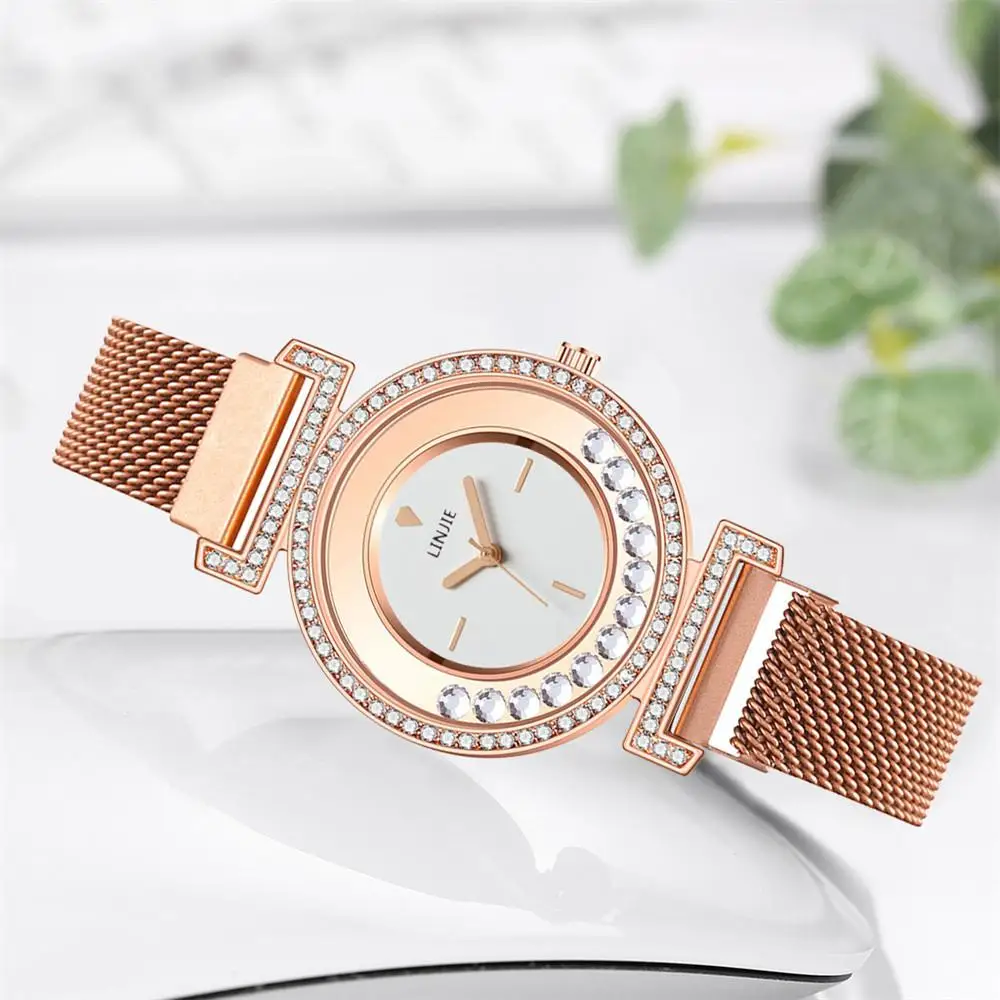 Minimalist Rose Gold Stainless Steel Women Watches Fashion Magnet Buckle Ladies Wristwatches Rhinestone Woman Quartz Watch