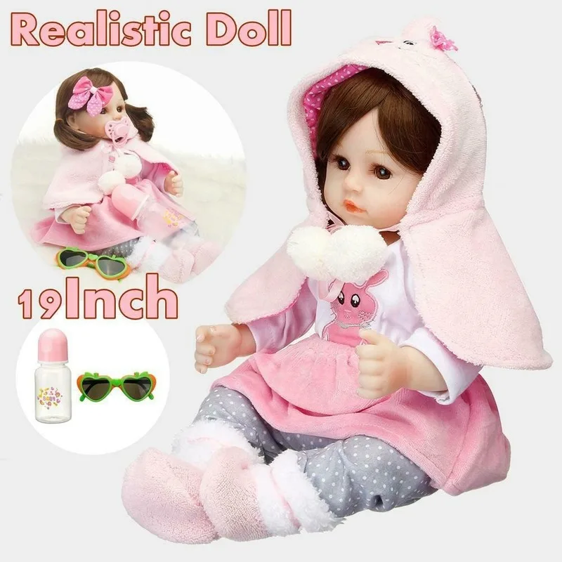 19 Inch Soft Silicone Acrylic Handmade Lifelike Cute Reborn Restic Baby Doll Toy