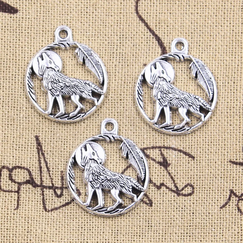 10pcs Charms Wolf Full Moon Werewolf 25x21mm Antique Silver Color Pendants Making DIY Handmade Tibetan Finding Jewelry