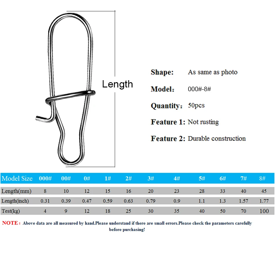 Conector De Pesca De Aço Inoxidável, Fast Clip Lock, Snap Swivel, Solid Anéis, Snaps de Segurança, Ferramenta Gancho, Pesca, 50Pcs por lote