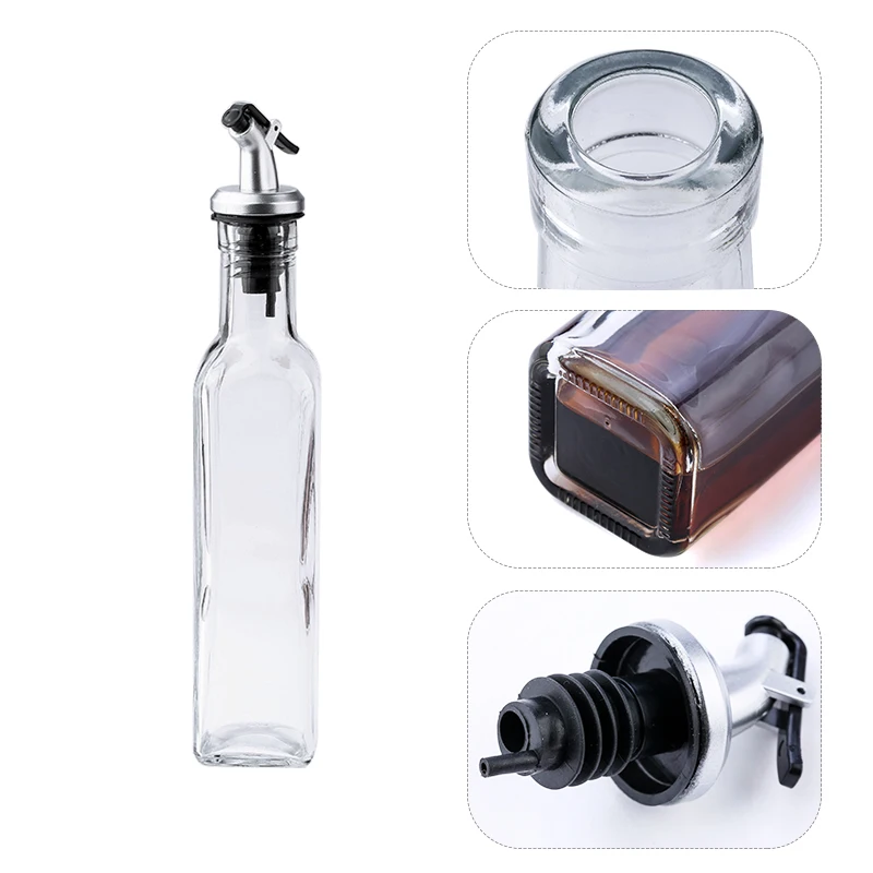 150/250/500ML Transparent Glass Olive Oil Bottle Leakproof Kitchen Seasoning Soy Sauce Vinegar Press Type Cruet Barbecue Bottle