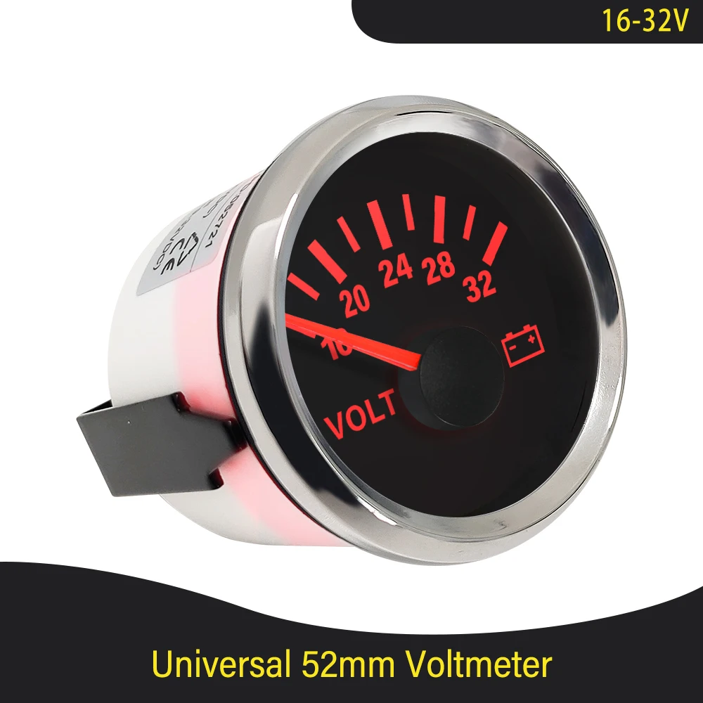 

Universal 52mm Volt Gauge Voltage Meter 8-16V 16-32V 8-32V Voltmeter with Red Backlight for Car Trucks Boat Yacht