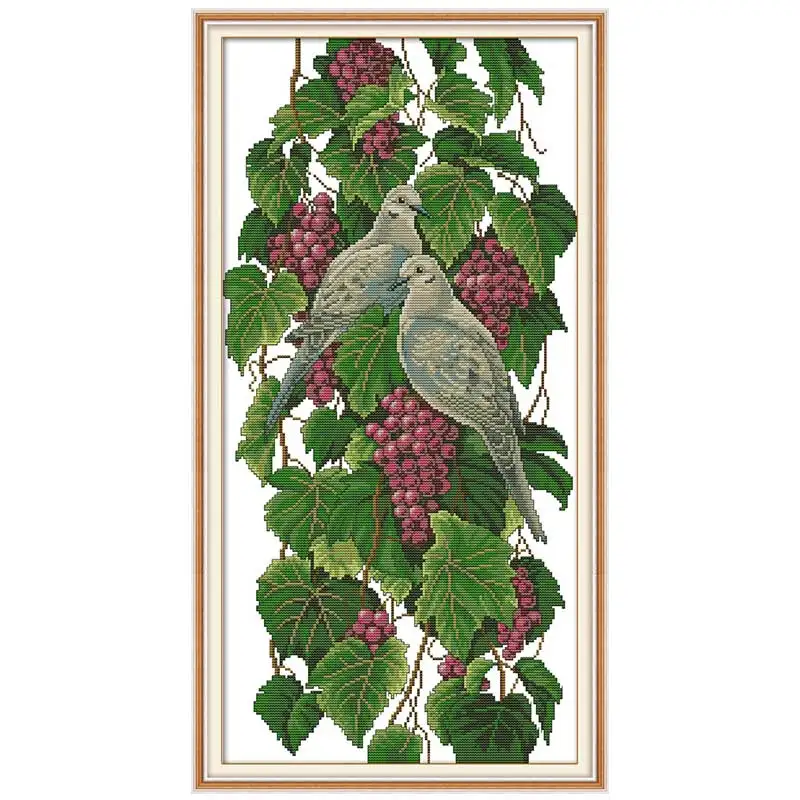 Pigeons And Grapes Patterns Counted Cross Stitch Set DIY 11CT 14CT 16CT Stamped DMC Cross-stitch Kit Embroidery Needlework Craft