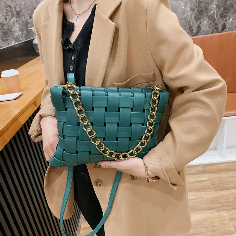 Manual Weave Small PU Leather Crossbody Bags for Women Luxury Chain Design Fine Shoulder Handbags Classic Branded Cross Body Bag