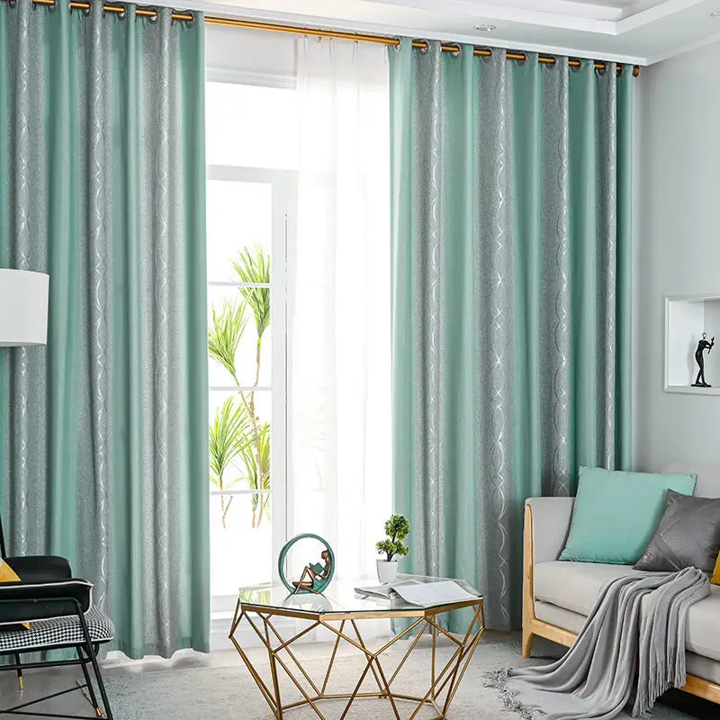 Dreamwood Hot Sale Modern Green Striped Blackout Curtain For Living Room 2 Colors Available Thickening Bedroom Curtains