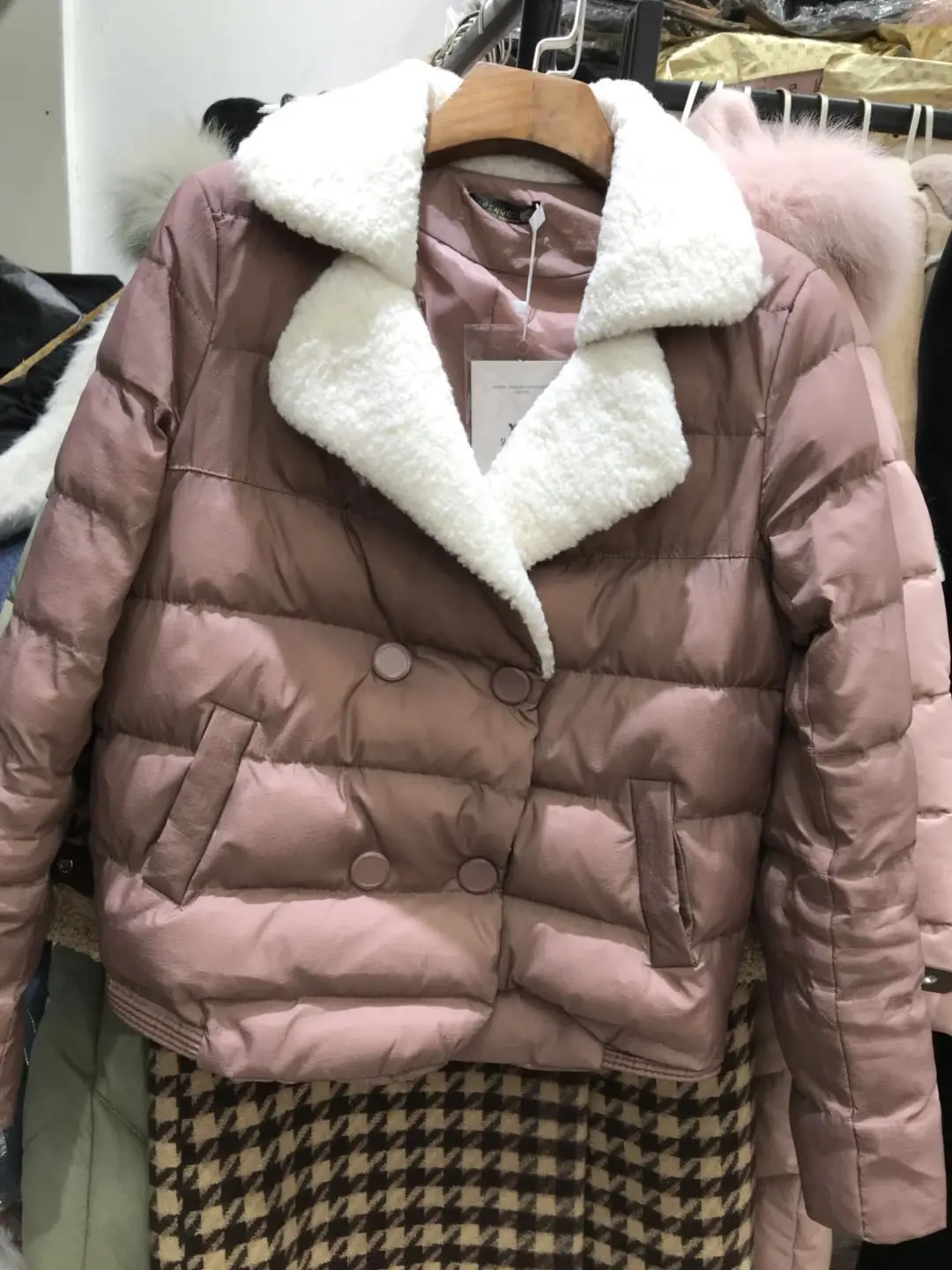 New Winter Women\'s Cotton-padded Jacket Double Brasted Turn Down Collar Outwear Lady\'s Short Jackets Coats Dark Pink